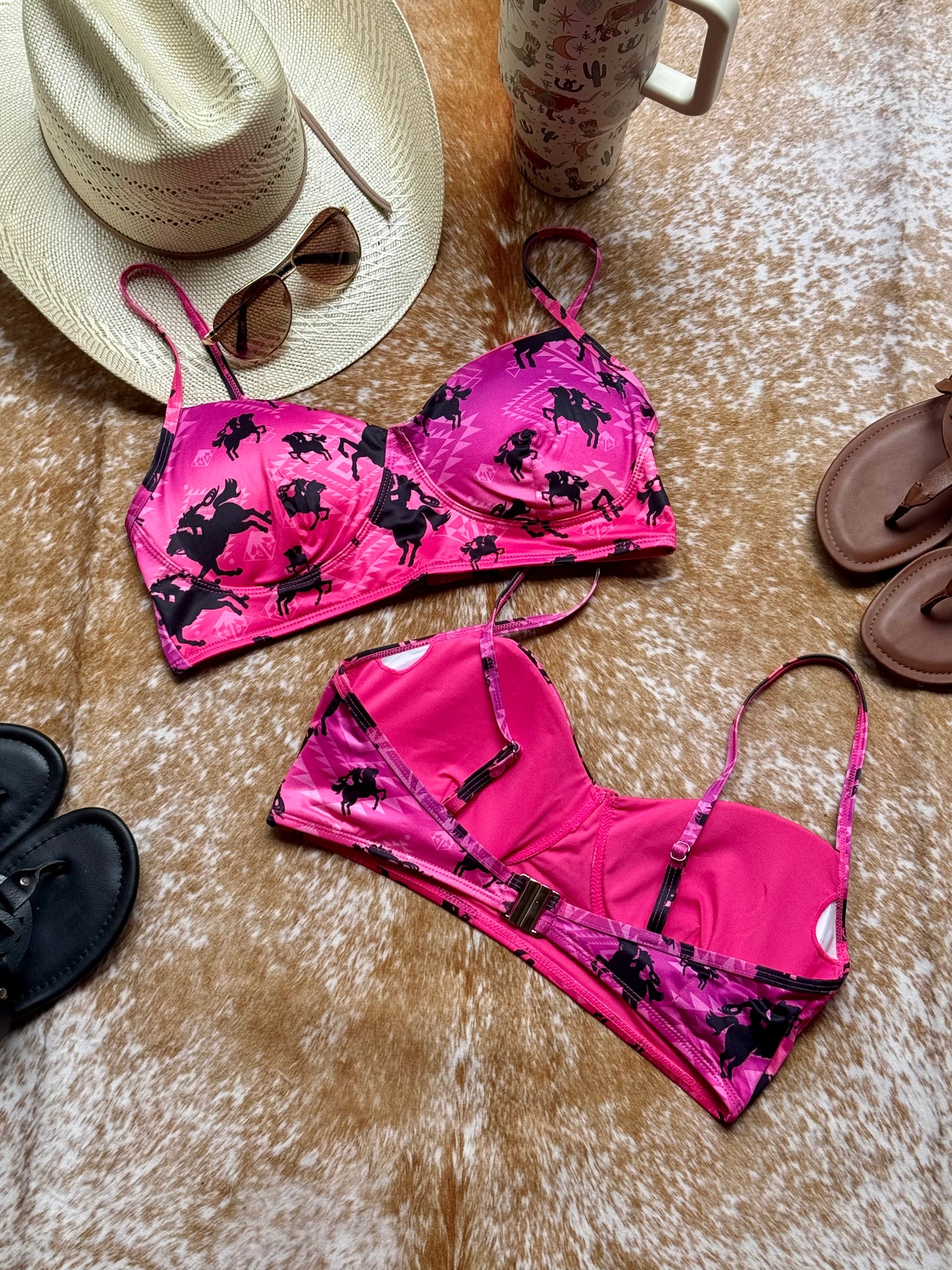 Pink Cowboy Bikini Top