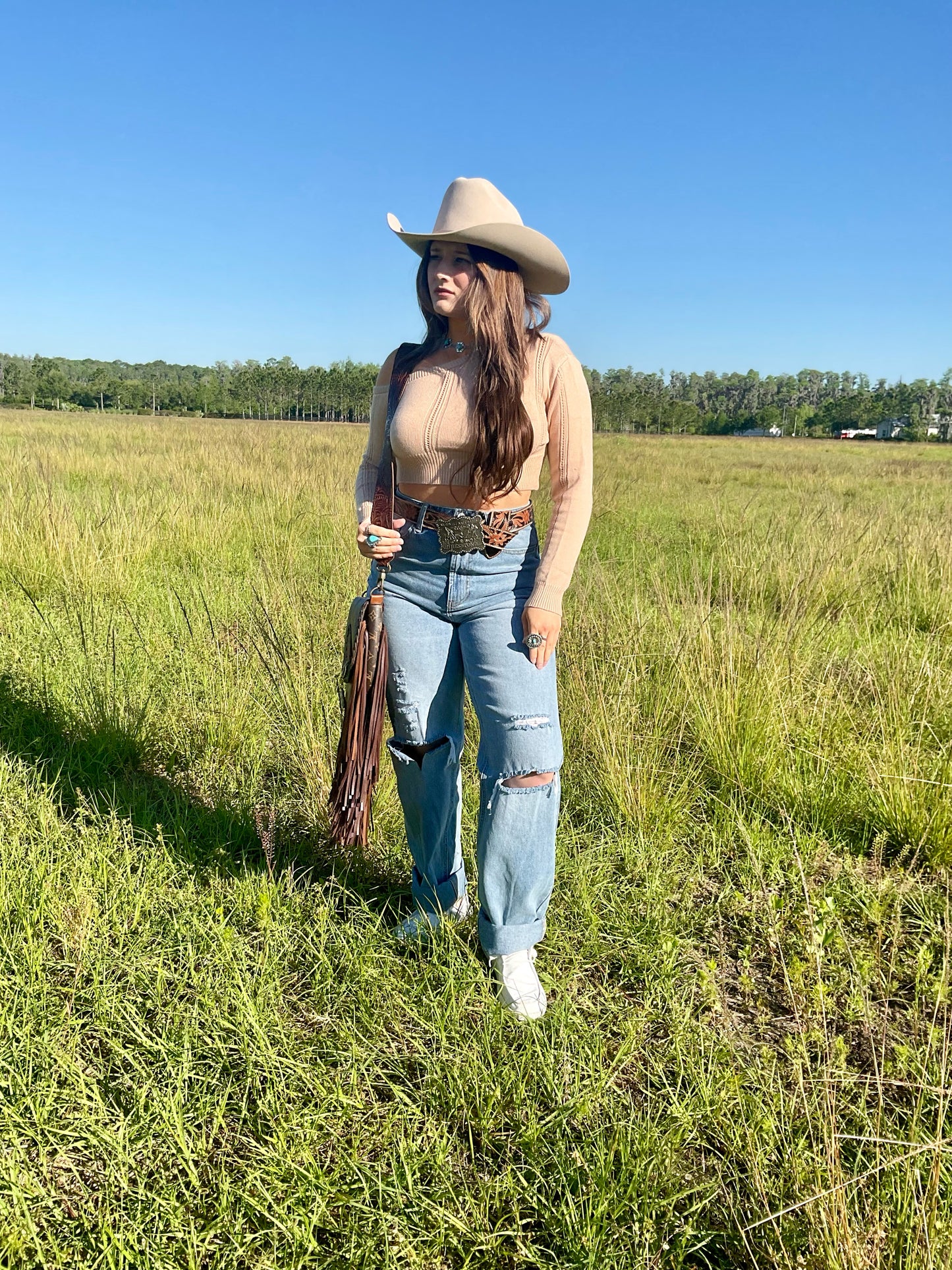 The Ellie Off-Shoulder Sweater Top - Tan