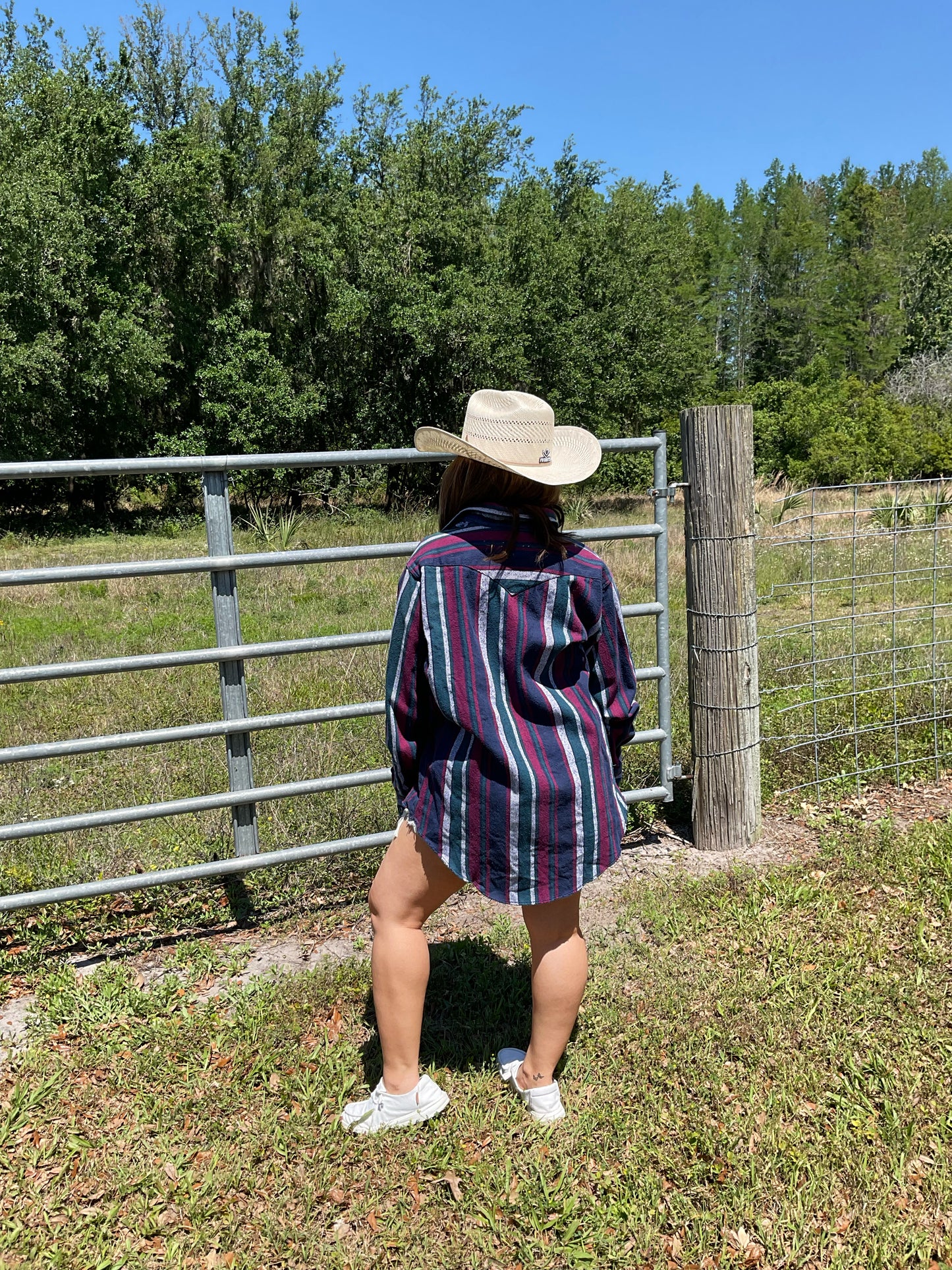 Vintage Wrangler Blue/Green/Red Pearl Snap