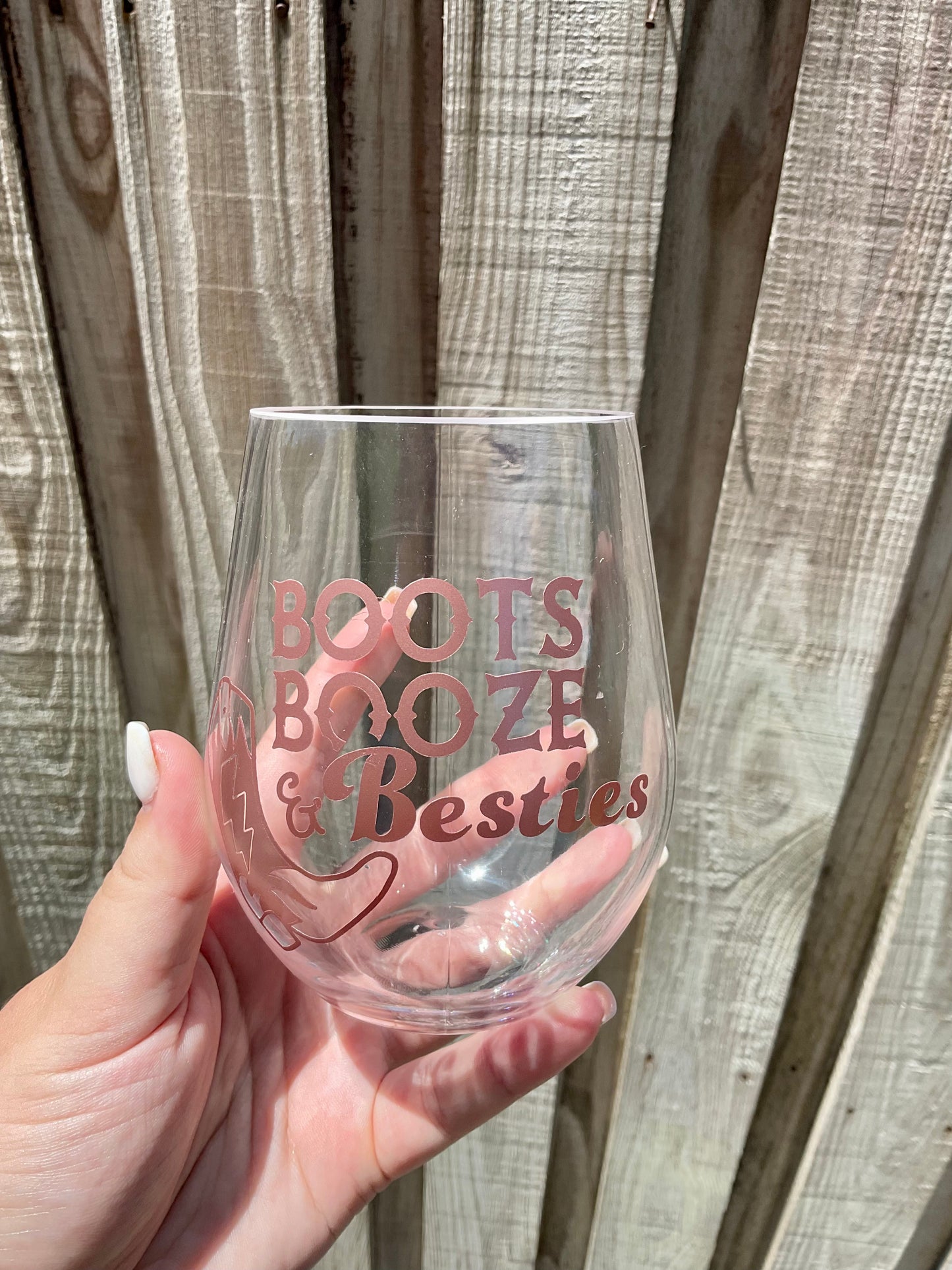 Boots, Booze, & Besties Acrylic Wine Glass