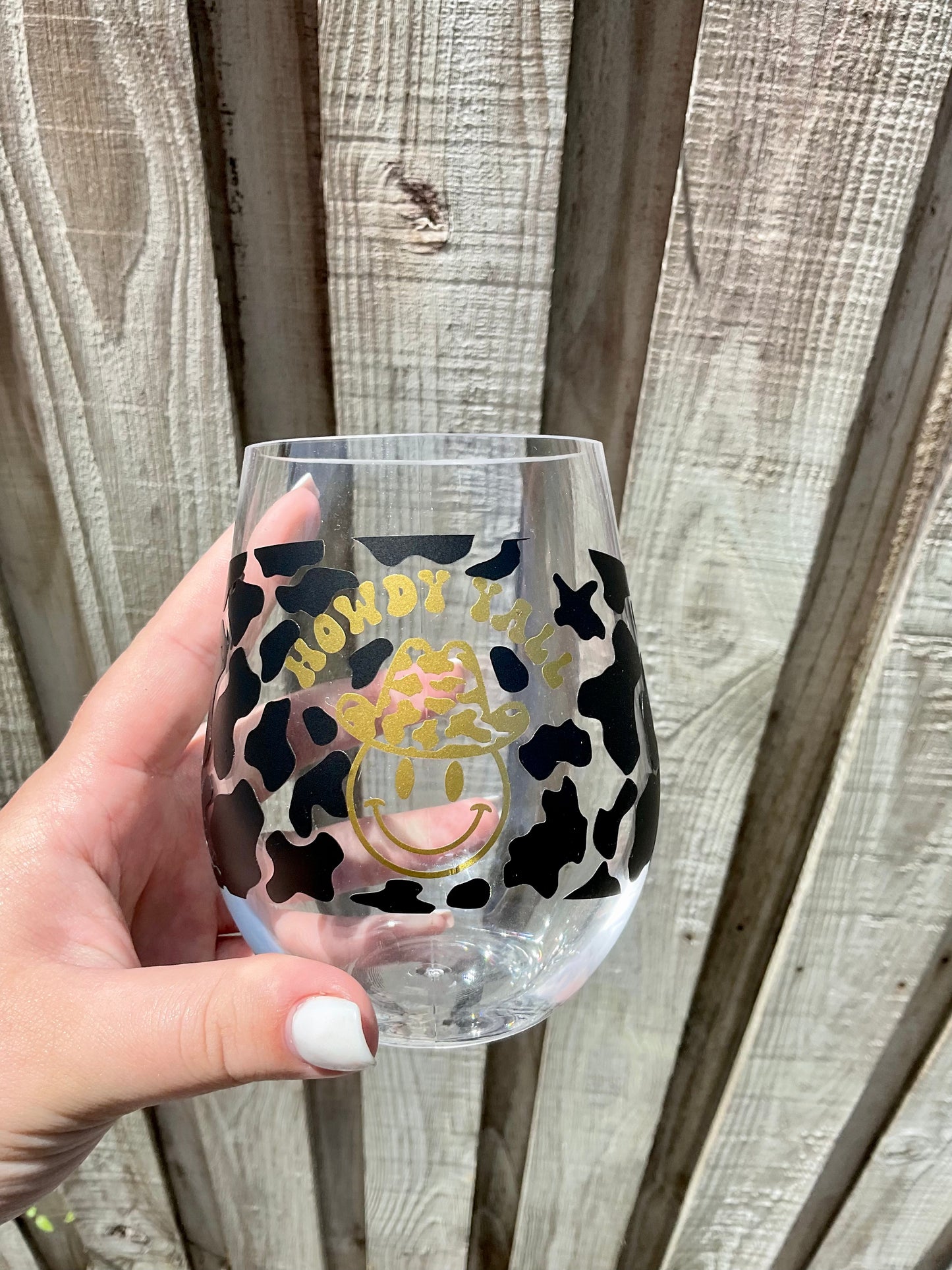 Howdy Yall Cowprint Acrylic Wine Glass