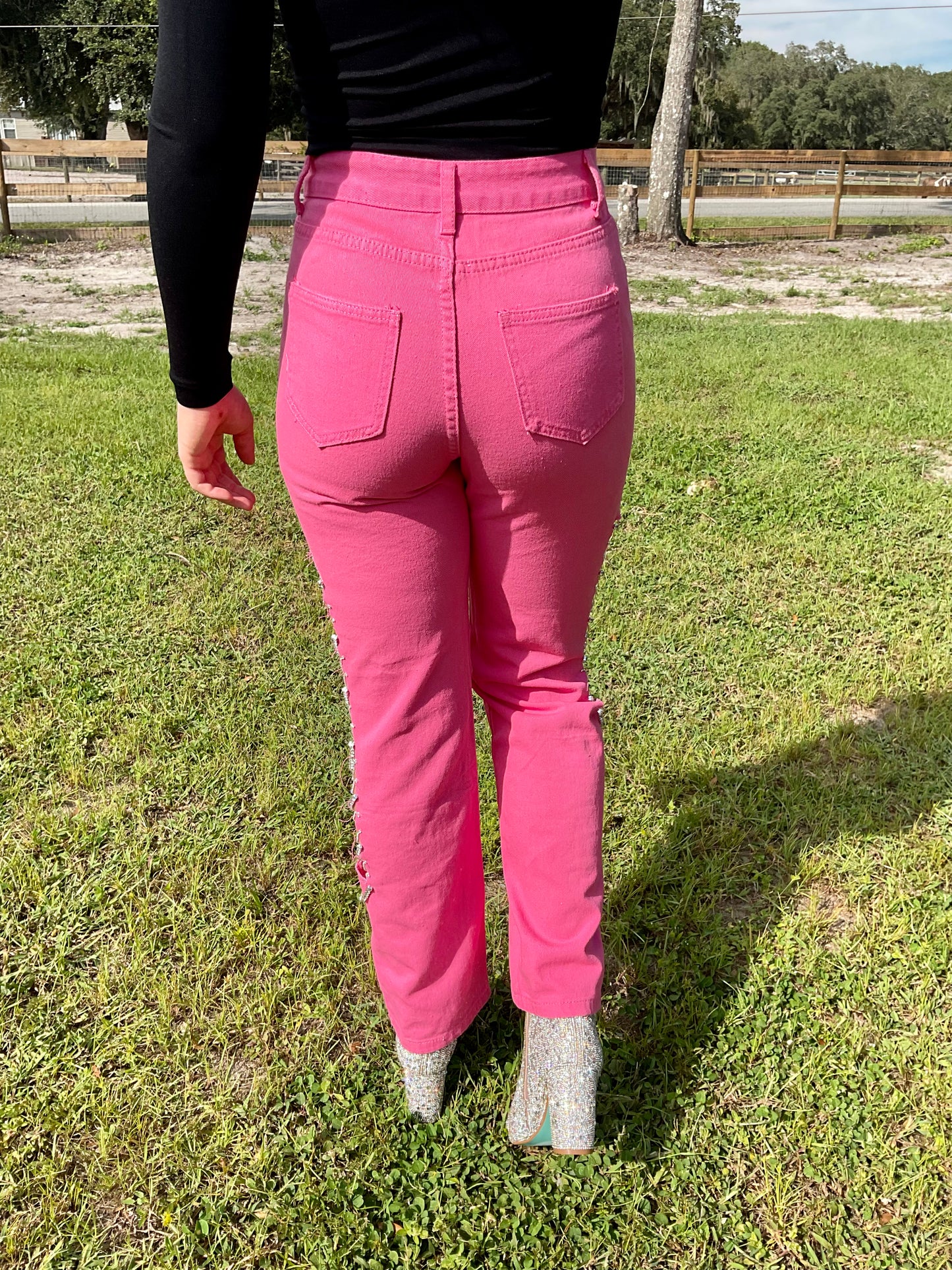 Rhinestone Cowgirl Jeans - Fuchsia