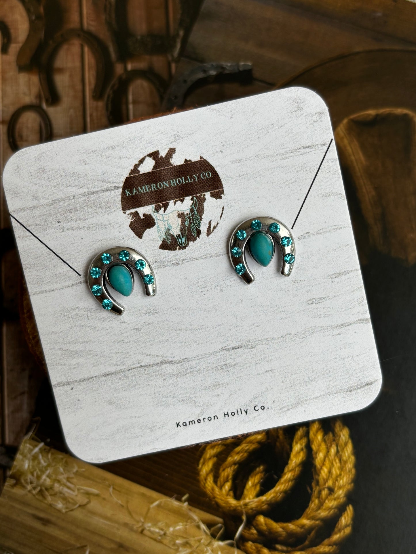 Turquoise Stud Horseshoe Earrings