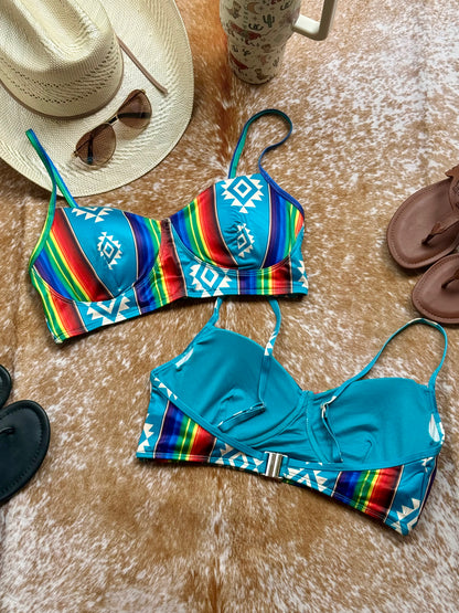 Blue Aztec Bikini Top