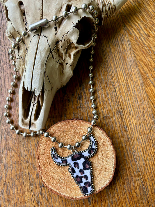 Ball Chain Cow Print Necklace