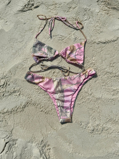 Tree Camo Triangle Bikini - Pink
