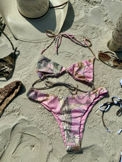 Tree Camo Triangle Bikini - Pink