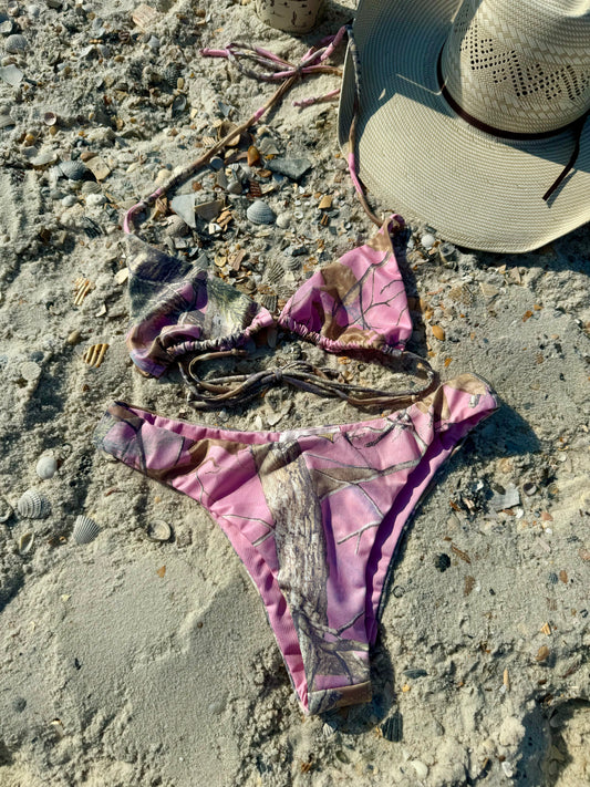 Tree Camo Triangle Bikini - Pink