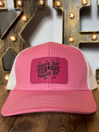 Rope Em', Tie Em', Brand Em' Pink/White Hat